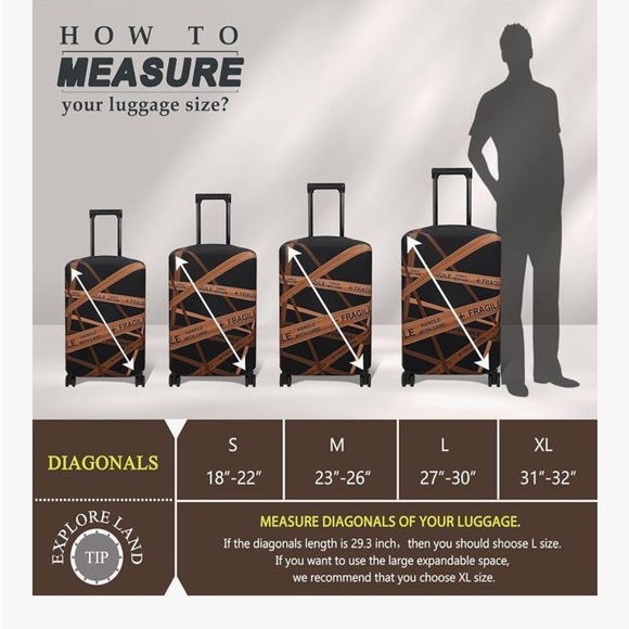 NWOT Black & Brown Luggage Cover with Fragile Print 18-22” Sm Diagonal Carry-on - Picture 5 of 10